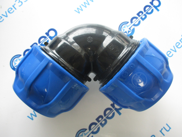 Угольник обжимной ПЭ разъемный 63х63, PN16 (синий)